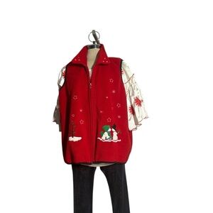 Red Fleece Vest with Snowman Embroidery Size XL